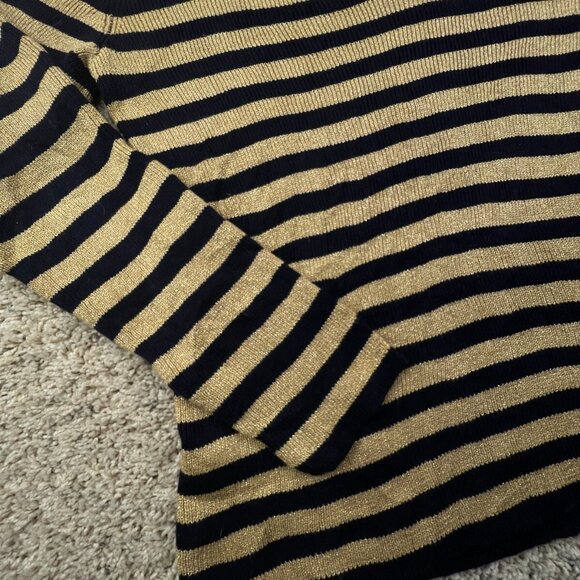 Lauren Ralph Lauren Women’s Sweater Large Navy Blue Gold Striped Shiny Pullover - Picture 9 of 12